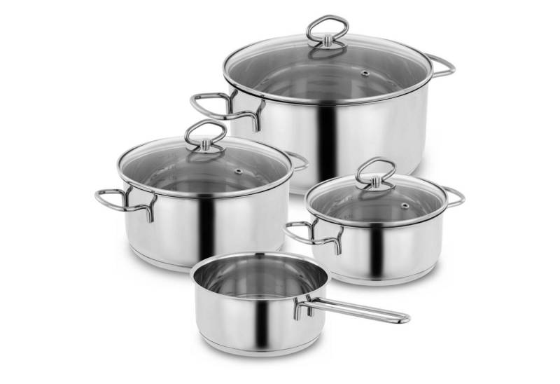 Kopf Topf-Set Merkur 4-teilig, Edelstahl (4-tlg), Induktionstöpfe mit Schüttrand, Literskala und Glasdeckel von Kopf