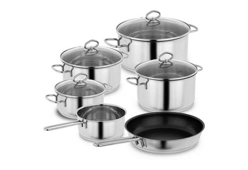 Kopf Topf-Set Merkur 6-tlg, Edelstahl (6-tlg), Kochtopfset Induktion, mit Schüttrand, Literskala und Glasdeckel von Kopf