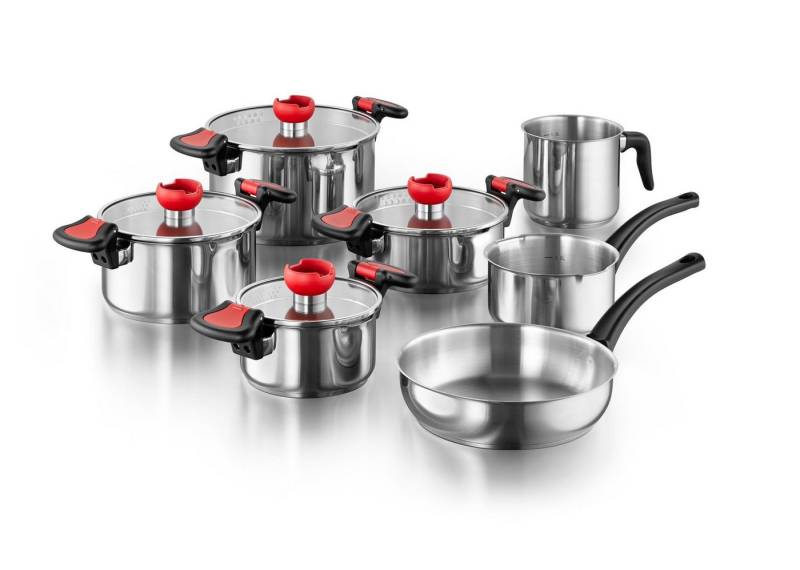 Kopf Topf-Set Kochtopfset Nelo 11-teilig, Edelstahl (11-tlg), inkl. 4 Glasdeckel, mit praktischer Ausgießhilfe, Induktion von Kopf