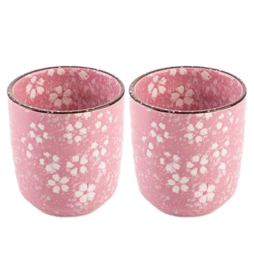 Kopida Romantische rosa Sakura Keramik Teetasse 200 ml japanische Tasse, Zweig einer blühenden Sakura Blumen Kirschblüten Teetassen Set, Kaffeetasse, Geschenk, 2 Stück von Kopida