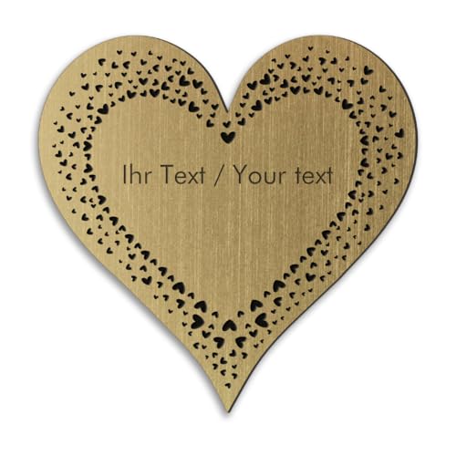 Personalisiertes Türschild in Herz-Form in Messing-Optik mit Gravur - 15 x 15 cm, gold-metallic/schwarze - Namensschild von Kopierladen Karnath GmbH