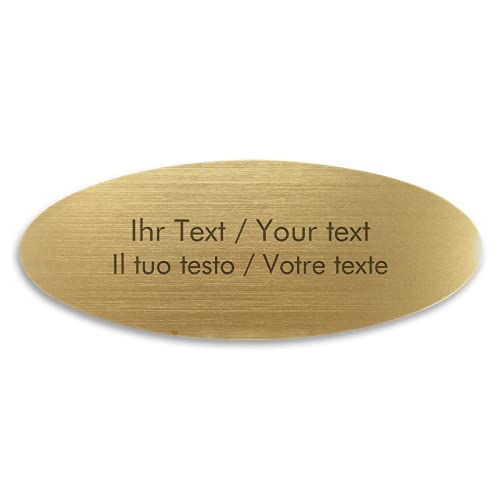 Türschild mit Ihrer Gravur, ovales Acrylschild in Messing-Optik – 90 x 35 mm, gold-metallic, oval - Namensschild, Türschild, Gravurschild von Kopierladen Karnath GmbH