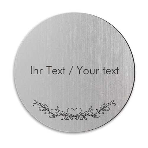 Rundes Türschild in Edelstahl-Optik mit personalisierter Gravur - Ø 150 mm, silber-metallic/schwarze - Klingelschild, Namensschild mit eigenem Text von Kopierladen Karnath GmbH