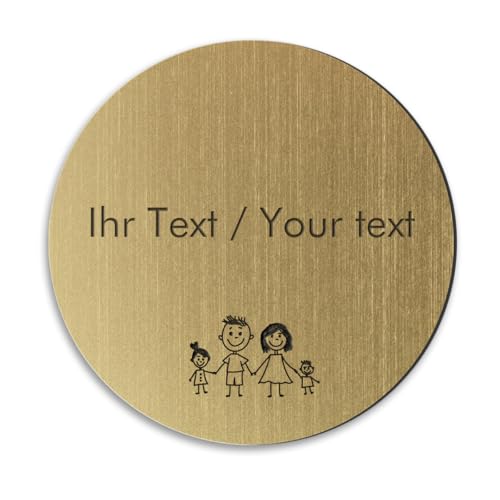 Rundes Türschild in Messing-Optik mit personalisierter Gravur - Ø 100 mm, gold-metallic/schwarze - Klingelschild, Namensschild mit eigenem Text von Kopierladen Karnath GmbH