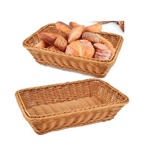 Kopinma 2 Stück Brotkorb Geflochten aus Rattan, Rechteckiger Aufbewahrungskörbe für Tisch oder Theken Display für Brot, Obst und Gemüse, Weiden Körbe für Märkte, Bäckerei (30 * 20 * 7cm) von Kopinma