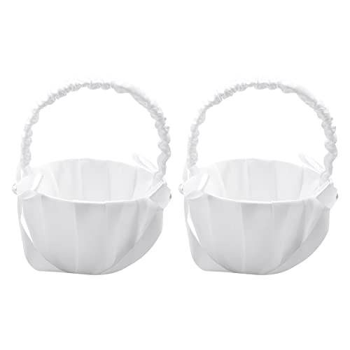 Kopinma 2 Pack Satin Blumenmädchen Korb, Elegant Verziert mit Schleifen und Perlen, Blumenmädchen Blumendeko Basket Blumenkorb Hochzeit von Kopinma