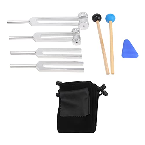 Kopinma 4 Packungen Stimmgabel Set (128 Hz, 256 Hz, 512 Hz, 528 Hz) Stimmgabel Therapie, Stimmgabeln Chakra mit Hammer, dreieckigem Kieselgel, Aufbewahrungstasche und Reinigungstuch von Kopinma