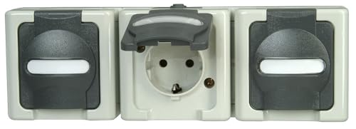 Kopp BLUE ELECTRIC - Schutzkontakt-Steckdose mit Klappdeckel, 3-fach, fertig verdrahtet, Farbe: grau Kopp BLUE ELECTRIC - Schutzkontakt-Steckdose mit Klappdeckel, 3-fach, fertig verdrahtet, Farbe: grau von Kopp