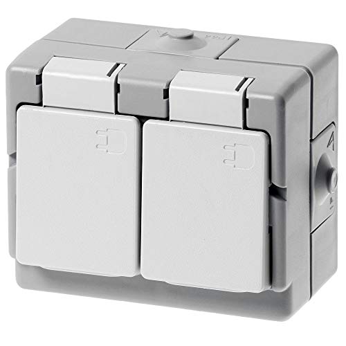 Kopp 130248006 Schutzkontakt-Steckdose 2-fach, Aufputz-Feuchtraum Standard von Kopp