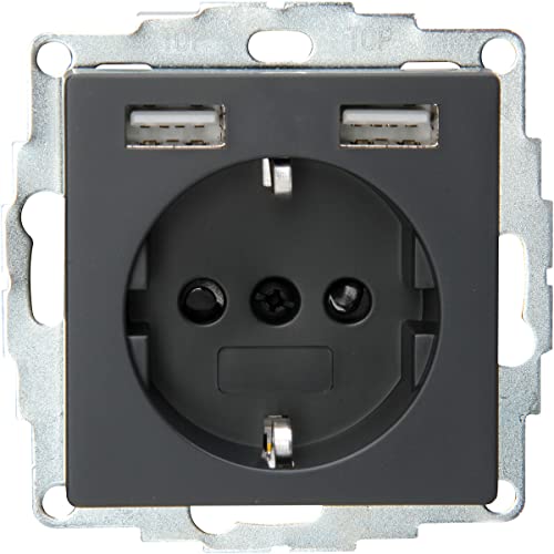 KOPP - Steckdose - Athenis - Unterputz - 1-fach Steckdose - 2-fach USB-Anschluss - Schutzkontakt - Kindersicherung - Matt Anthrazit von Kopp
