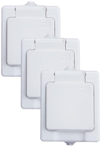 Kopp 100602003 Aufputz-Feuchtraum Schutzkontakt-Steckdose mit Klappdeckel, IP44, Standard (Packung mit 3) von Kopp