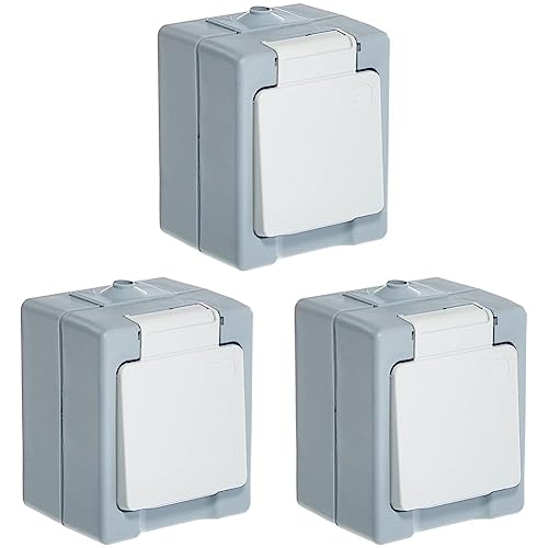 Kopp 100648007 Schutzkontakt-Steckdose 1-Fach, Aufputz-Feuchtraum Standard (Packung mit 3) von Kopp