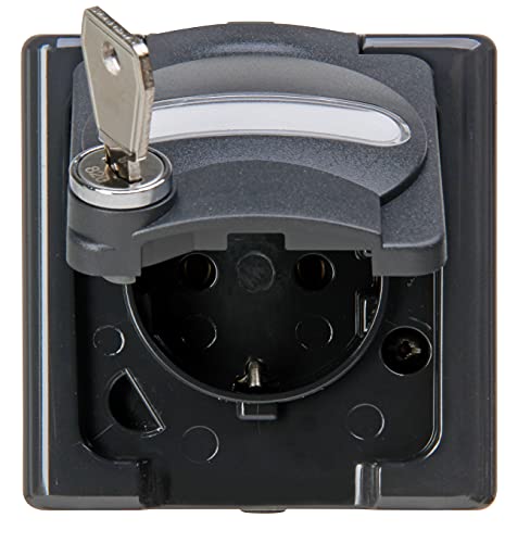 Kopp Blue Electric - Schutzkontakt-Steckdose mit Klappdeckel und Sicherheitsschloss (Nr. 15), Farbe: anthrazit, 103553009 von Kopp