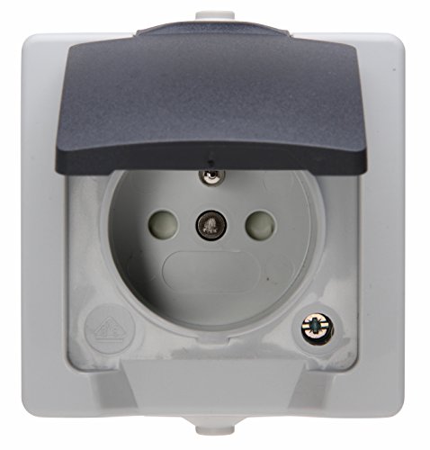 Kopp 107956008 Mitten-Schutzkontakt-Steckdose mit Deckel und erhöhtem Berührungsschutz AP-FR Nautic Grau, 1 Stück von Kopp