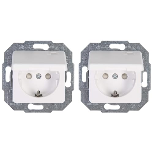 Kopp 117113086 Europa Schutzkontakt-Steckdose mit Deckel und erhöhtem Berührungsschutz (Packung mit 2) von Kopp