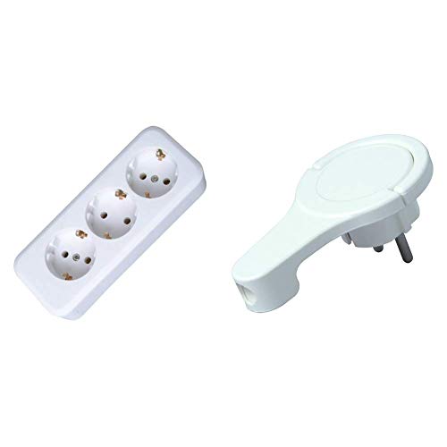 Kopp 120301007 Steckdosenleiste 3-fach ohne Zuleitung & Schutzkontakt-Winkelstecker, extraflach aus Kunststoff (8mm Höhe), 250V (16A), für Kabel bis 3x1,5 mm², IP20, arktis-weiß, 172002037 von Kopp