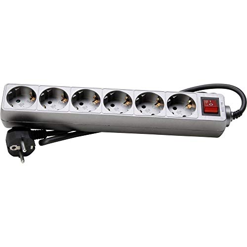 Kopp 120943005 6-Fach Steckdosenleiste mit beleuchtetem Schalter Standard, Titan, 1 Stück von Kopp