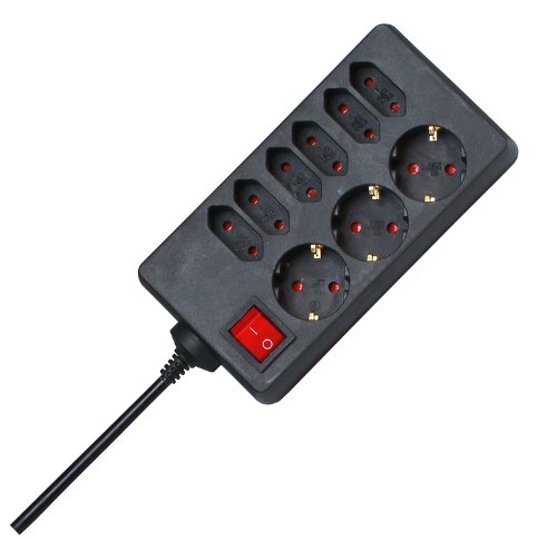 Kopp 129805005 3+6-Fach Steckdosenleiste mit beleuchtetem Schalter Standard, schwarz von Kopp