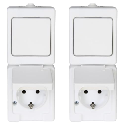 Kopp 130102009 Aufputz-Feuchtraum Aus/Wechselschalter-Steckdosenkombination, IP44, Standard (Packung mit 2) von Kopp