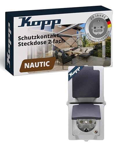 Kopp NAUTIC 2-fach Schutzkontakt-Steckdose mit Klappdeckel in Grau - Sichere Aufputz-Steckdose mit erhöhtem Berührungsschutz - Senkrechter IP44 Feuchtraumsteckdosen-Aufputz 16A / 250V~ Kopp NAUTIC 2-fach Schutzkontakt-Steckdose mit Klappdeckel in Grau - Sichere Aufputz-Steckdose mit erhöhtem Berührungsschutz - Senkrechter IP44 Feuchtraumsteckdosen-Aufputz 16A / 250V~ von Kopp