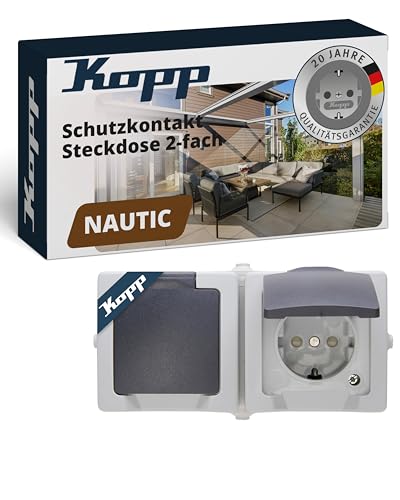 Kopp NAUTIC 2-fach Schutzkontakt-Steckdose mit Klappdeckel in Grau - Sichere Aufputz-Steckdose mit erhöhtem Berührungsschutz - Waagrechter IP44 Feuchtraumsteckdosen-Aufputz 16A / 250V~ Kopp NAUTIC 2-fach Schutzkontakt-Steckdose mit Klappdeckel in Grau - Sichere Aufputz-Steckdose mit erhöhtem Berührungsschutz - Waagrechter IP44 Feuchtraumsteckdosen-Aufputz 16A / 250V~ von Kopp