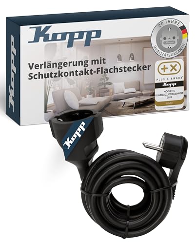 Kopp 143705086 Verlängerung mit Schutzkontakt-Flachstecker, 5 m, schwarz von Kopp