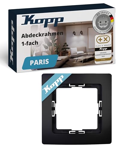 Kopp PARIS 1-fach Abdeckrahmen in Matt-Schwarz - 83 x 83 x 9,5 mm - Rahmen für Steckdosen & Schalter - Stilvoller Steckdosenrahmen aus Kunststoff - Hochwertiger Lichtschalter-Rahmen von Kopp