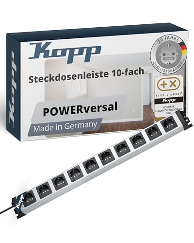 Kopp POWERversal 10-fach Steckdosenleiste in Silber-Schwarz - Mehrfachsteckdose mit erhöhtem Berührungsschutz - IP20 Mehrfach-Steckerleiste mit 1,4m Zuleitung & 90° gedrehten Anschlüssen Kopp POWERversal 10-fach Steckdosenleiste in Silber-Schwarz - Mehrfachsteckdose mit erhöhtem Berührungsschutz - IP20 Mehrfach-Steckerleiste mit 1,4m Zuleitung & 90° gedrehten Anschlüssen von Kopp