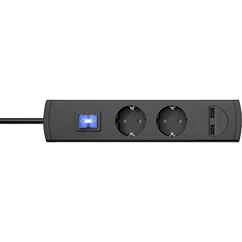 Kopp UNOversal® plus 2-fach Steckdosenleiste + 2x USB-Anschluss 1,4m, Schalter & großer Abstand I Mehrfachsteckdose mit Berührungsschutz I Steckerleiste Indoor I Anthrazit – 233505000 von Kopp