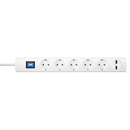 Kopp UNOversal® plus 5-fach Steckdosenleiste + 2x USB-Anschluss 1,4m mit Schalter & großem Abstand I Mehrfachsteckdose mit Berührungsschutz I Steckerleiste Indoor I Weiß – 233602000 von Kopp