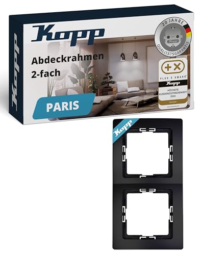 Kopp PARIS 2-fach Abdeckrahmen in Matt-Schwarz - 8,3 x 15,4 cm - Rahmen für Steckdosen & Schalter - Stilvoller Steckdosenrahmen aus Kunststoff - Hochwertiger Lichtschalter-Rahmen von Kopp