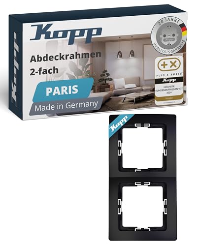 Kopp PARIS 2-fach Abdeckrahmen in Matt-Schwarz - 8,3 x 15,4 cm - Rahmen für Steckdosen & Schalter - Stilvoller Steckdosenrahmen aus Kunststoff - Hochwertiger Lichtschalter-Rahmen von Kopp