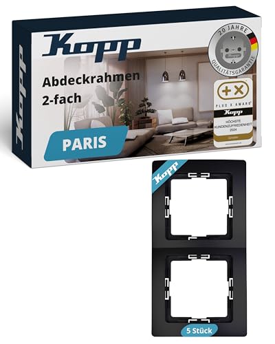 Kopp PARIS 2-fach Abdeckrahmen in Matt-Schwarz - 5 Stück - 8,3 x 15,4 cm - Rahmen für Steckdosen & Schalter - Stilvoller Steckdosenrahmen aus Kunststoff - Hochwertiger Lichtschalter-Rahmen von Kopp