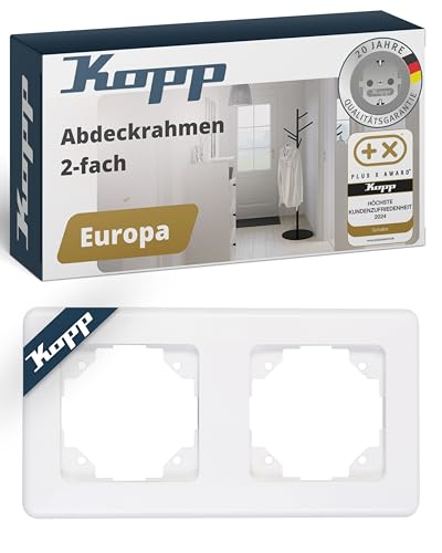 Kopp EUROPA 2-fach Abdeckrahmen in Arktis-Weiß - Rahmen für Steckdosen & Schalter - Stilvoller Steckdosenrahmen aus glänzendem Kunststoff - Hochwertiger Lichtschalter-Rahmen von Kopp