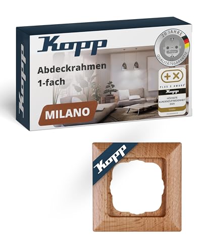 Kopp MILANO 1-fach Abdeckrahmen aus Buchen-Echtholz - 8,0 x 8,0 cm - Rahmen für Steckdosen & Schalter - Stilvoller Steckdosenrahmen aus Holz - Hochwertiger Lichtschalter-Rahmen von Kopp