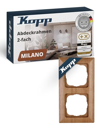 Kopp MILANO 2-fach Abdeckrahmen aus Eichen-Echtholz - 8,0 x 8,0 cm - Rahmen für Steckdosen & Schalter - Stilvoller Steckdosenrahmen aus Holz - Hochwertiger Lichtschalter-Rahmen von Kopp