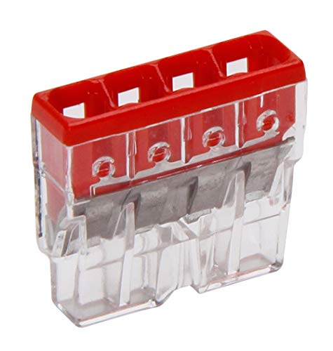 Kopp 33346410 Wago Compact-Verbindungsdosenklemme 4-Leiter-Klemme rot 0, 5-2, 5 mm² Inhalt 10 Stück, Transparent/Orange von Kopp