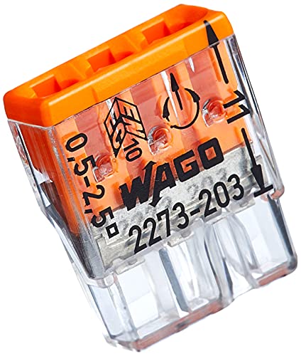 Kopp Wago COMPACT-Verbindungsdosenklemme 3-Leiter-Klemme 0,5-2,5 mm² Inhalt 100 Stück, Transparent/orange von Kopp