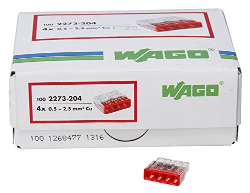 Kopp 33346422 Wago Compact-Verbindungsdosenklemme 4-Leiter-Klemme 0, 5 - 2, 5 mm² Inhalt 100 Stück, Transparent/Rot von Kopp