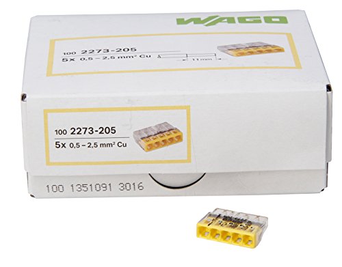 Kopp 33346423 Wago Compact-Verbindungsdosenklemme 5-Leiter-Klemme 0, 5 - 2, 5 mm² Inhalt 100 Stück, Transparent/gelb von Kopp