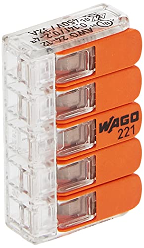 Kopp 33346428 Wago Steckklemme 5-fach mit Hebel für Flexible Drähte Wiederöffenbar 1, 5 - 2, 5 mm² Inhalt 25 Stück, Transparent/Orange von Kopp