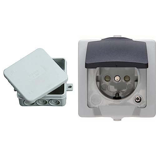 Kopp Abzweigkasten Aufputz-Feuchtraum IP 54 85x85x40 mm & Nautic 1-fach Schutzkontakt-Steckdose mit Klappdeckel und erhöhtem Berührungsschutz, Aufputz-Feuchtraum, IP44, grau Kopp Abzweigkasten Aufputz-Feuchtraum IP 54 85x85x40 mm & Nautic 1-fach Schutzkontakt-Steckdose mit Klappdeckel und erhöhtem Berührungsschutz, Aufputz-Feuchtraum, IP44, grau von Kopp