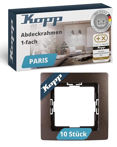 Kopp PARIS 1-fach Abdeckrahmen in Palisander-Braun - 10 Stück - 83 x 83 x 9,5 mm - Rahmen für Steckdosen & Schalter - Stilvoller Steckdosenrahmen aus Kunststoff - Hochwertiger Lichtschalter-Rahmen von Kopp