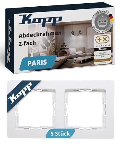 Kopp PARIS 2-fach Abdeckrahmen in Arktis-Weiß - 5 Stück - 8,3 x 15,4 cm - Rahmen für Steckdosen & Schalter - Stilvoller Steckdosenrahmen aus Kunststoff - Hochwertiger Lichtschalter-Rahmen von Kopp