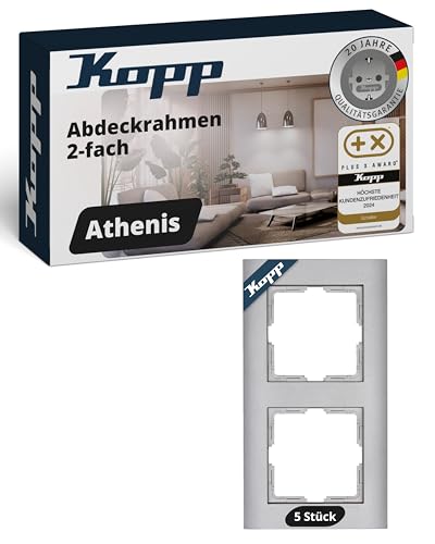 Kopp ATHENIS 2-fach Abdeckrahmen in Stahlfarben - 5 Stück - 86 x 157 x 9,5 mm - Rahmen für Steckdosen & Schalter - Eleganter Steckdosenrahmen aus mattem Kunststoff - Hochwertiger Lichtschalter-Rahmen Kopp ATHENIS 2-fach Abdeckrahmen in Stahlfarben - 5 Stück - 86 x 157 x 9,5 mm - Rahmen für Steckdosen & Schalter - Eleganter Steckdosenrahmen aus mattem Kunststoff - Hochwertiger Lichtschalter-Rahmen von Kopp