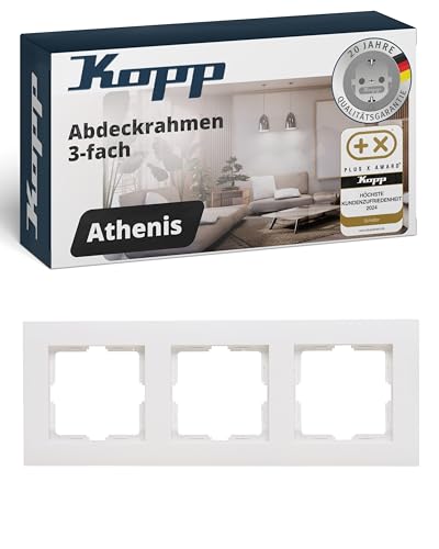 Kopp ATHENIS 3-fach Abdeckrahmen in Rein-Weiß - 8,6 x 22,8 cm - Rahmen für Steckdosen & Schalter - Stilvoller Steckdosenrahmen aus glänzendem Kunststoff - Hochwertiger Lichtschalter-Rahmen Kopp ATHENIS 3-fach Abdeckrahmen in Rein-Weiß - 8,6 x 22,8 cm - Rahmen für Steckdosen & Schalter - Stilvoller Steckdosenrahmen aus glänzendem Kunststoff - Hochwertiger Lichtschalter-Rahmen von Kopp