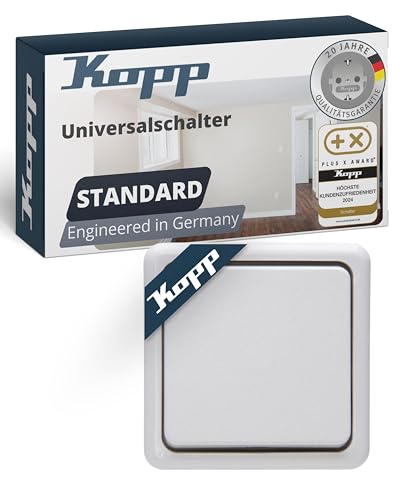 Kopp STANDARD Universalschalter in Arktis-Weiß - 1-fach Lichtschalter-Aufputz mit 10AX Schaltvermögen - Sicherer IP20 Feuchtraum-Schalter-Aufputz - Hochwertiger Aus-Wechselschalter 250V~ Kopp STANDARD Universalschalter in Arktis-Weiß - 1-fach Lichtschalter-Aufputz mit 10AX Schaltvermögen - Sicherer IP20 Feuchtraum-Schalter-Aufputz - Hochwertiger Aus-Wechselschalter 250V~ von Kopp