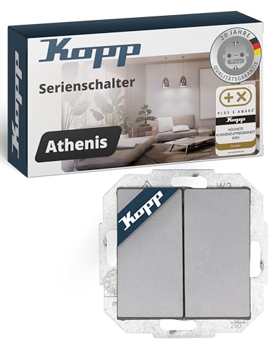 Kopp ATHENIS Serienschalter in Stahlfarben - Hochwertiger Doppel-Lichtschalter mit 10AX Schaltvermögen - IP20 Schalter-Unterputz mit Wippe & Steckklemmen - Stilvoller Doppelschalter 250V~ Kopp ATHENIS Serienschalter in Stahlfarben - Hochwertiger Doppel-Lichtschalter mit 10AX Schaltvermögen - IP20 Schalter-Unterputz mit Wippe & Steckklemmen - Stilvoller Doppelschalter 250V~ von Kopp