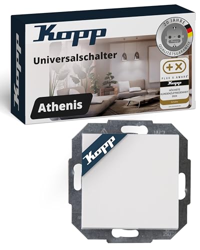 Kopp ATHENIS Universalschalter in Rein-Weiß - Lichtschalter-Unterputz mit 10AX Schaltvermögen - Hochwertiger IP20 Schalter ohne Rahmen - Moderner Wechselschalter-Unterputz 250V~ von Kopp