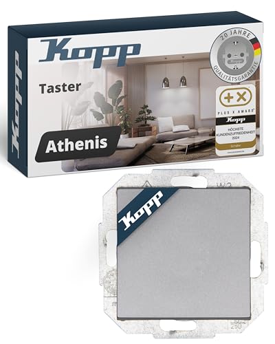 Kopp ATHENIS Taster in Stahlfarben - Stilvoller IP20 Taster-Unterputz ideal für Klingel & Türöffner - Klingeltaster-Unterputz mit 10AX Schaltvermögen - Lichtschalter 250V~ von Kopp